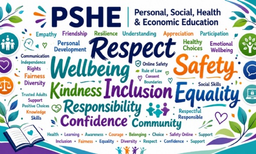 PSHE word cloud featuring key PSHE related words to illustrate the article on PSHE
